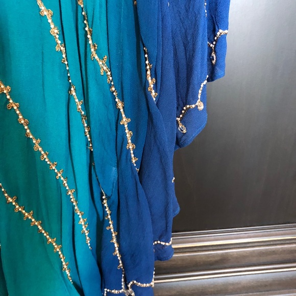 NWT blue and gold kimono beaded top - Picture 6 of 10